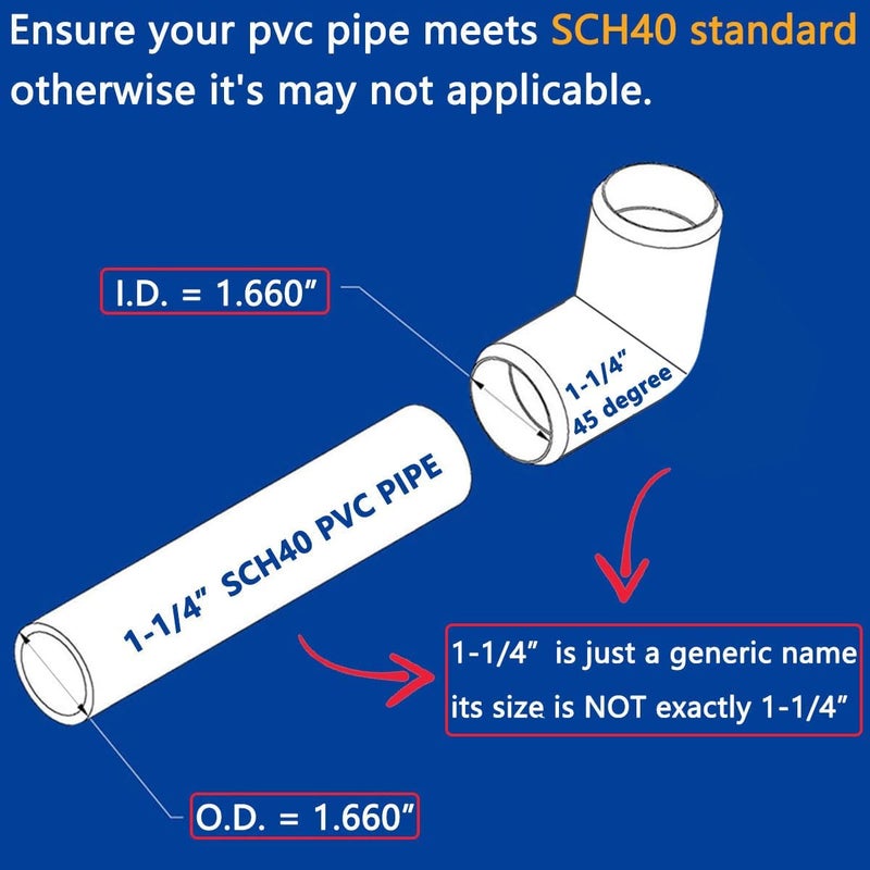 letsFix 45 Degree PVC Fittings 1-1/4 Inch (4-Pack), Furniture-Grade, Heavy-Duty Pipe Connectors for Plumbing, DIY Projects, and Home Furniture Assembly, Compatible with 1-1/4" Schedule 40 PVC Pipes‌ - Image 5